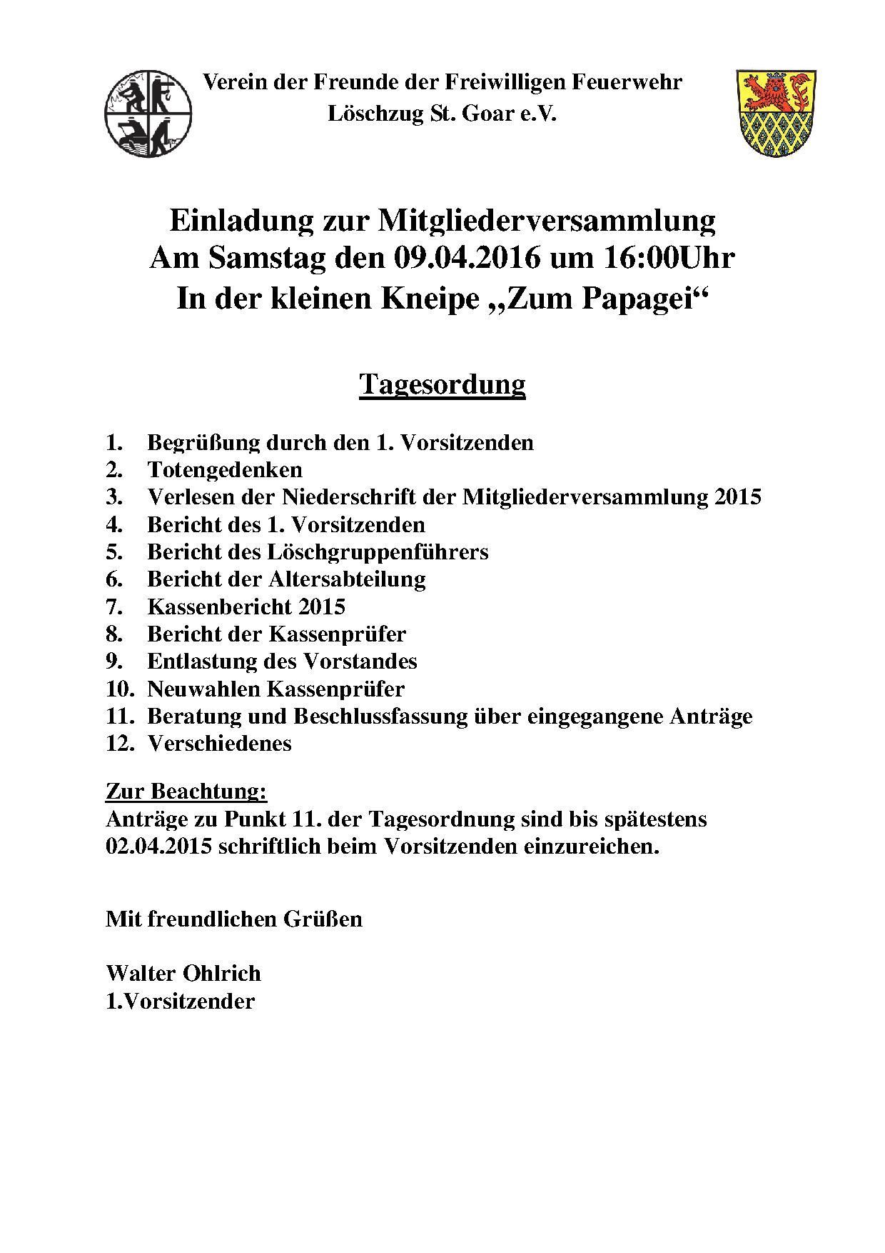 Einladung zur Mitgliederversammlung